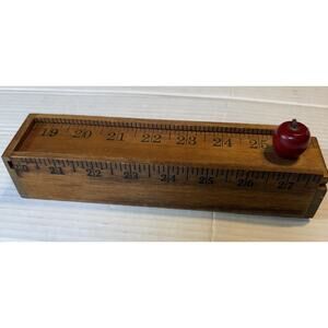 Vintage Wooden Pencil Box Ruler Teacher Gift Apple Organizer